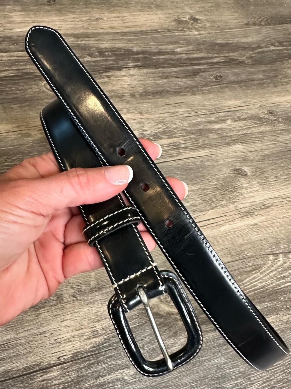 Coach Black Leather Belt White Contrast Stitching Women’s Size Medium 38”
